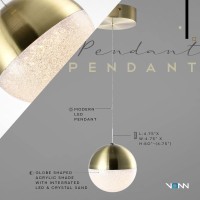 Integrated Led Height Adjustable Pendant Light With Globe Shade In Brass