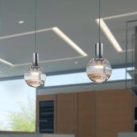 Integrated Led Height Adjustable Pendant Light With Globe Shade Polished Chrome