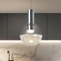 Integrated Led Height Adjustable Pendant Light With Globe Shade Polished Chrome