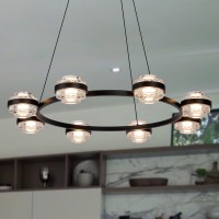 8Light Pendant Lighting Height Adjustable Integrated Led Chandelier In Black