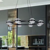 8Light Pendant Lighting Height Adjustable Integrated Led Chandelier In Black