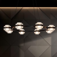 8Light Pendant Lighting Height Adjustable Integrated Led Chandelier In Black