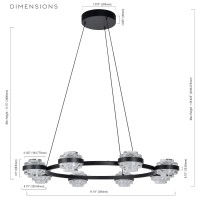 8Light Pendant Lighting Height Adjustable Integrated Led Chandelier In Black