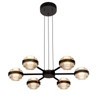 6Light Height Adjustable Pendant Lighting Integrated Led Chandelier In Black