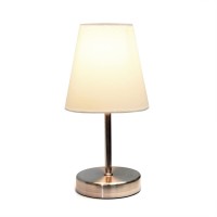 Creekwood Home Nauru 105 Traditional Petite Metal Stick Bedside Table Desk Lamp In Sand Nickel With Fabric Empire Shade For N