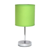 Creekwood Home Nauru 1181 Traditional Petite Metal Stick Bedside Table Desk Lamp In Chrome With Fabric Drum Shade For Nightst