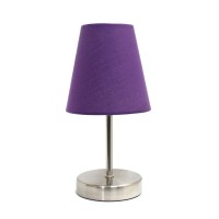 Creekwood Home Nauru 105 Traditional Petite Metal Stick Bedside Table Desk Lamp In Sand Nickel With Fabric Empire Shade For N