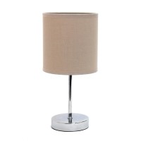 Creekwood Home Nauru 1181 Traditional Petite Metal Stick Bedside Table Desk Lamp In Chrome With Fabric Drum Shade For Nightst