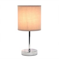 Creekwood Home Nauru 1181 Traditional Petite Metal Stick Bedside Table Desk Lamp In Chrome With Fabric Drum Shade For Nightst