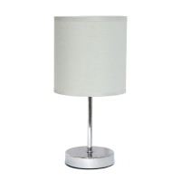 Creekwood Home Nauru 1181 Traditional Petite Metal Stick Bedside Table Desk Lamp In Chrome With Fabric Drum Shade For Nightst