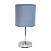 Creekwood Home Nauru 1181 Traditional Petite Metal Stick Bedside Table Desk Lamp In Chrome With Fabric Drum Shade For Nightst