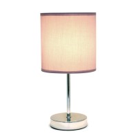 Creekwood Home Nauru 1181 Traditional Petite Metal Stick Bedside Table Desk Lamp In Chrome With Fabric Drum Shade For Nightst