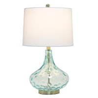 Lalia Home 24 Classix Contemporary Dimpled Colored Glass Table Lamp With White Linen Shade For Living Room Bedroom Entryway