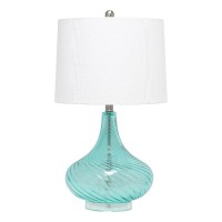 Lalia Home 24 Classix Contemporary Wavy Colored Glass Table Lamp With White Linen Shade For Living Room Bedroom Entryway Di