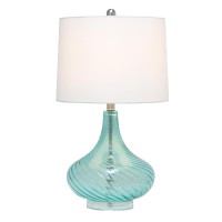 Lalia Home 24 Classix Contemporary Wavy Colored Glass Table Lamp With White Linen Shade For Living Room Bedroom Entryway Di